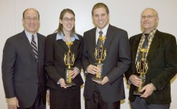 photo of David Walker, Mark Weaver and College of Wooster students Katharine McCarthy and Drew Glass
