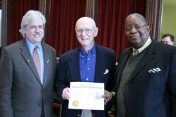 photo of Sen. Jack Hatch, LA'72, GR'73, R. Dean Wright and Rep. Wayne Ford, ED'74,  at the State Cap