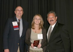 photo of Emily Nufer (middle), 2007-08 IPA President Jay Currie, and Tom Temple, IPA’s executive vic