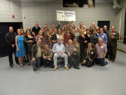 Bill and Linda Coleman (middle front) pose with a group of alumni who attended the theatre reunion i