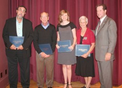 Photo of Dee Wright, Hans Hanson, Gloria Lawless, Ericca Pollack and Drake President David Maxwell