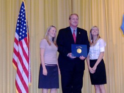 photo of Rachel Manuel and Megan Hill and Gov. Chet Culver