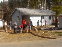 photo of Drake students working with Habit for Humanity to build a home.
