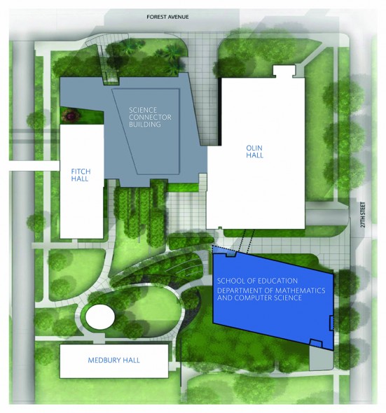 Proposed footprint of the STEM@DRAKE complex. (Not pictured: Harvey Ingham and Cline halls, to the west of the frame, would also be connected.)