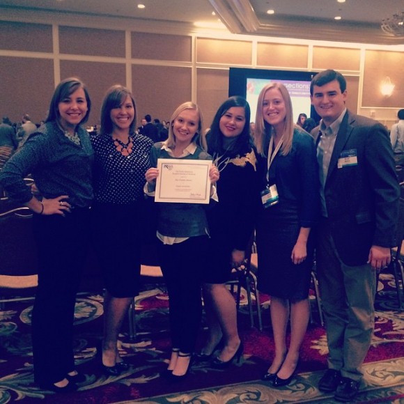 PRSSA Members receiving Star Chapter Award. Students included (left to right): Taylor Rookaird, Kelly Marble, Mary Kelly, Kelly Tafoya, Laura Plumb, Scott Reeve.