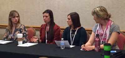 Courtney Fishman, second from left, speaks on a panel about covering campus sexual assault. 