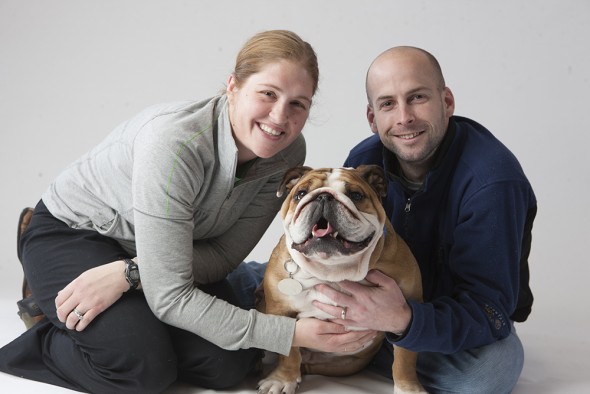 Erin Bell, left, has been contracted as Drake University's live mascot director. She and her husband Kevin, right, were owners of Drake's beloved late live mascot Porterhouse.