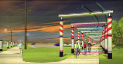 One recommendation made by Drake Management 160 students for Perry’s revitalization efforts includes regarding the Raccoon River Valley Trail as a main attraction, considering possibilities like this rendering of an art installation at the Waukee trailhead (courtesy www.beeherald.com). http://www.beeherald.com/news/art-eyed-jefferson-trail