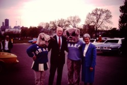 Patricia and Richard Noyce with two early Spike mascots.