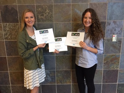 Melissa Studach, left, and Kendall Wenaas collected three Pinnacle awards for Drake Magazine.