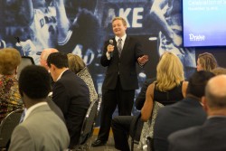 First-year Musical Theatre major Jackson Kealy sings at the luncheon.