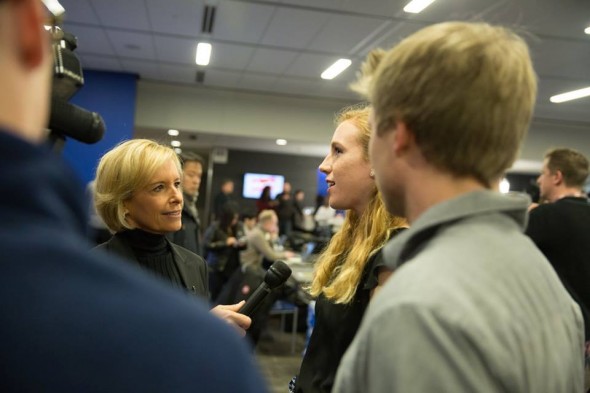 CNN's Randi Kaye interviews Drake University students during the mock caucus.