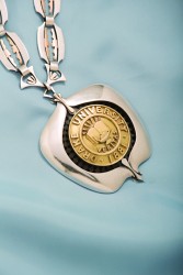 Presidential medallion to be worn by Drake University's 13th president, Earl F. "Marty" Martin.