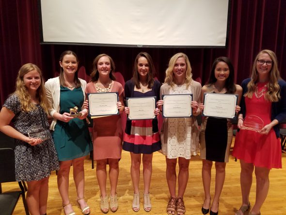 left to right: Stephanie Boylan, Emily Larson, Samantha Scheel, Amber Burns, Scarlett Howerter, Kimberly Dao, Becca Mahnesmith (David Book not pictured)