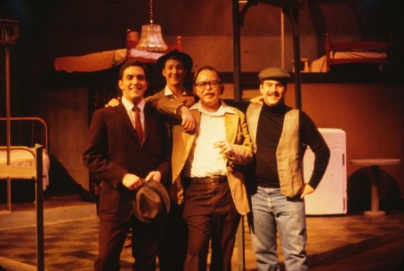 "Doc" Coleman with cast members from “Death of a Salesman,” 1980. From left to right, Rick Carter, FA’82, Robert Shook, FA’83, William S.E.”Doc" Coleman, Steve Bannos, FA’82.