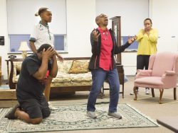 Wanda Everage, center, rehearses for Pyramid Theater Company's production of "A Raisin in the Sun," which opens July 8 at Drake University.