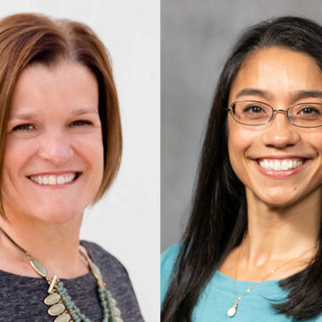Portraits of Cheryl Clarke (left), professor emeritus, and Eliza Dy-Boarman, associate professor of pharmacy practice, assistant dean of clinical affairs and director of experiential education in Drake University's College of Pharmacy and Health Sciences