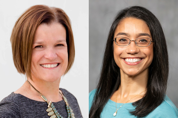 Cheryl Clarke (left), professor of pharmacy practice, completed her role as assistant dean of clinical affairs and director of experiential education at Drake Univeristy's College of Pharmacy and Health Sciences on June 30, 2023. Associate professor of pharmacy practice Dr. Eliza Dy-Boarman (right) is stepping into the role.